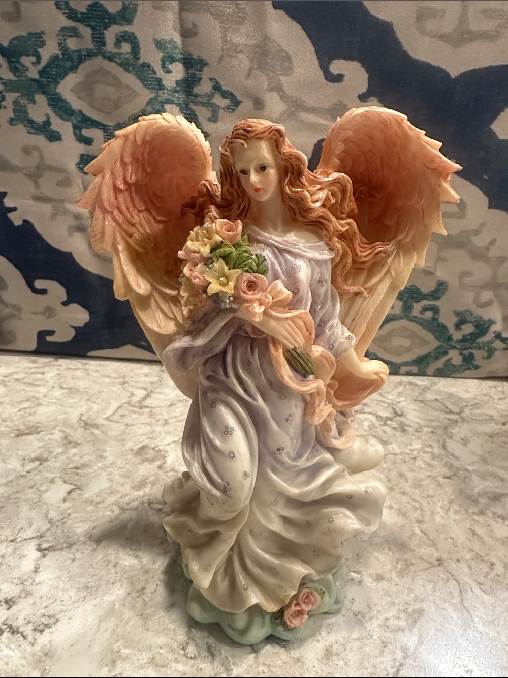 Seraphim Classics unknown Angel Figurine with Peach Wings and Lavender Gown